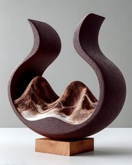 Interior decor sculpture with handcrafted ceramic and wood elements in artistic form high resolution picture
