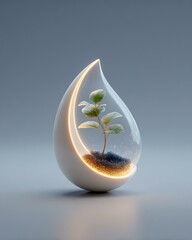 argriculture smart technology farming future A creative representation of a green plant thriving inside a glass droplet, symbolizing growth and environmental harmony.