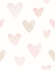 Simple Hand Drawn Irregular Vector Pattern With Pink, Coral and Beige Hearts on a White Background. Delicate Endless Romantic Print. Wallpaper With Hearts.