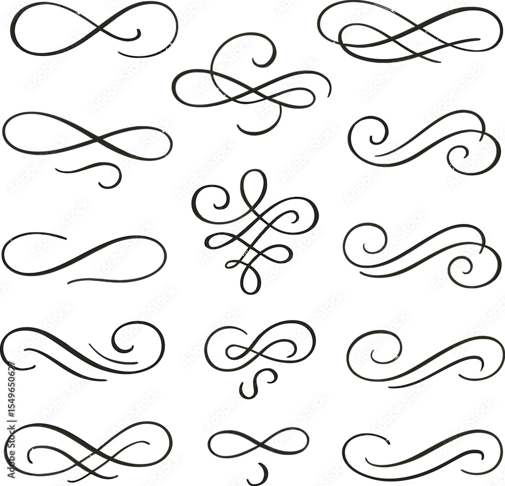 Poster calligraphic design elements set with vintage swirls and decorative patterns in vector style