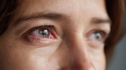 Fototapeta premium Close up of woman eyes showcasing intricate details, with focus on unique iris colors and reflections. expression conveys sense of curiosity and depth