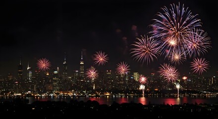 Fireworks, Cityscape, City skyline, Fireworks over City Skyline at Night