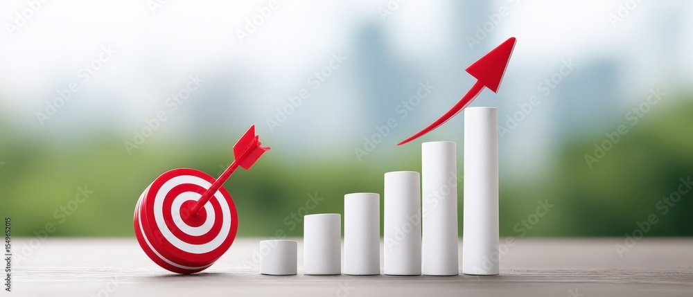 Poster modern business growth concept with increasing white bar graph and with arrow symbolizing progress s