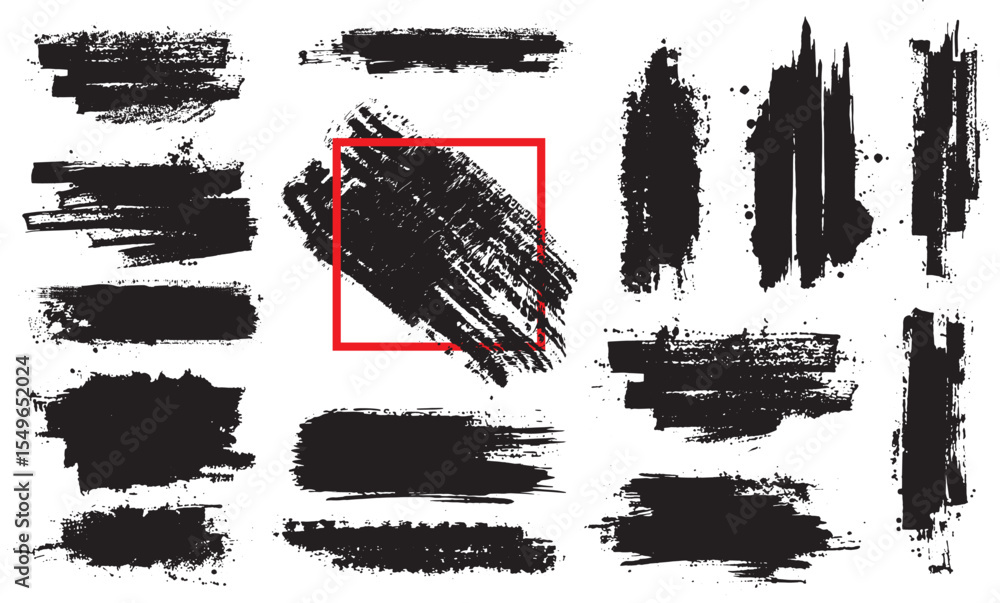 Poster ink stencil brush strokes and grunge lines with paint splashes drawn in a rectangular shaped composi