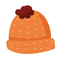 Cute Flat Illustration of an Orange Winter Beanie with Pom-Pom