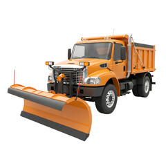 Fototapeta premium Orange Snowplow Truck with Detailed Blade and Dump Bed, Angled View.