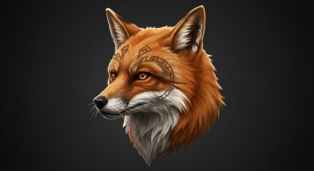 Obraz premium Red fox, Fox, Vulpine, Majestic Red Fox with Tribal Tattoo - Profile Portrait
