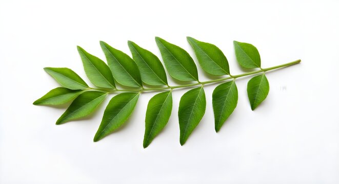 Curry leaf, Curry leaves, Sprig, Fresh Curry Leaves Sprig on White Background