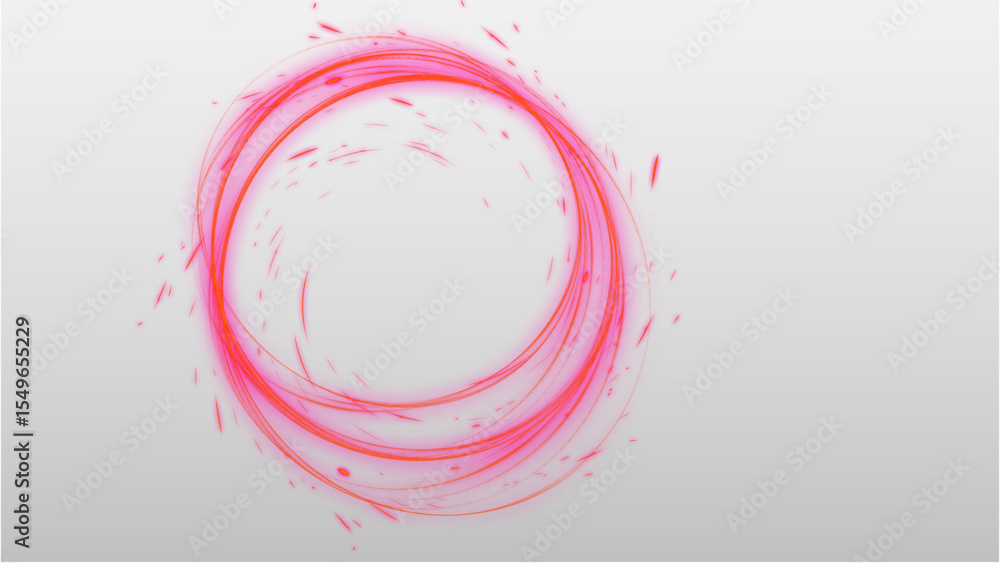 Poster dynamic pink-red energy ring with scattered particles on transparent background for intense motion g