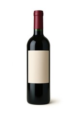 Obraz premium Elegant red wine bottle mockup with a blank label, isolated on a white background, perfect for branding, packaging presentations, product design, and advertising across food and beverage markets