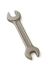 Top-down view of a metallic wrench isolated on a clean white background, showcasing industrial simplicity, function-first design, and the universal symbol of craftsmanship and mechanical precision