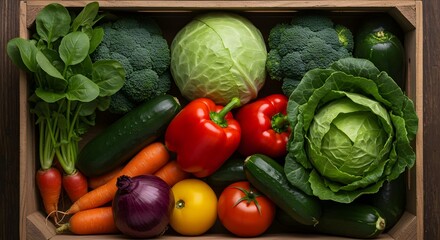 Vegetables, Fresh vegetables, Organic vegetables, Fresh Vegetables in Wooden Crate