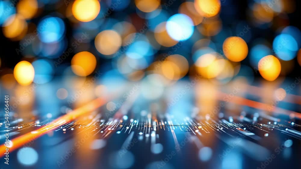 Poster abstract colorful bokeh background with bright lights and glowing particles on dark surface for crea
