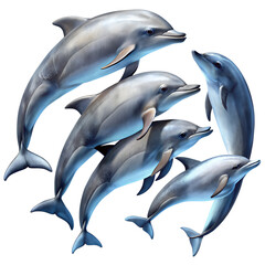 Fototapeta premium six dolphin set isolated on white background