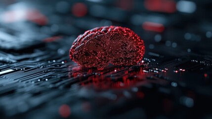 An artistic digital representation of a brain overlaid on circuitry, emphasizing the intersection between technology and human cognition in today’s digital age.