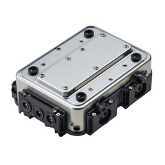 Obraz premium High tech metal device showcasing precision engineering and design detailing against a dark background