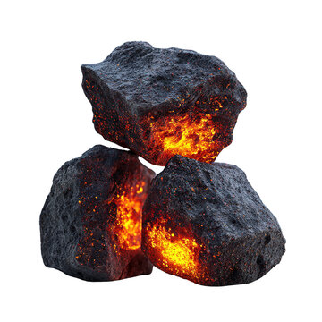 Glowing Coal Embers Isolated on Black Background Showing Intense Heat Energy