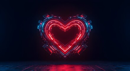 Heart, Neon, Love, Neon Heart Futuristic Love Symbol