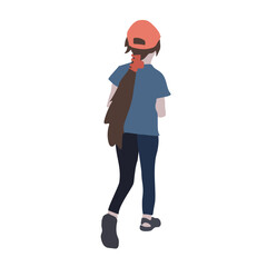 Set of drawings of people on the street in spring clothes. 2D image for use as an entourage. Vector flat city infographics