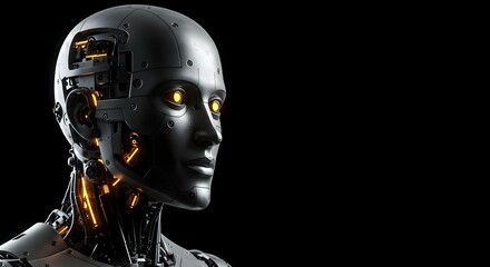 Robot, Android, Cyborg, Futuristic Robot Head with Glowing Eyes