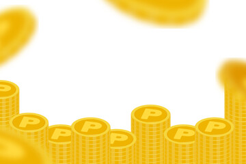 ポイントがザクザクたまってコインが重なっている背景用イラスト(貯金 円 貯まる キャンペーン 販促 お得 ポイ活 ベクター 編集可能 バナー)