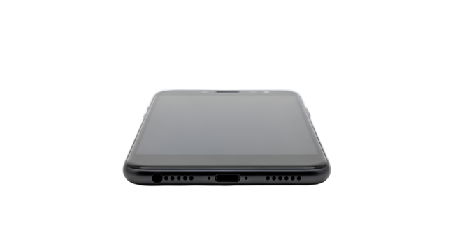 Smartphone Rests Flatly, Displaying Sleek Design, Modern Technology, and Connectivity Ports