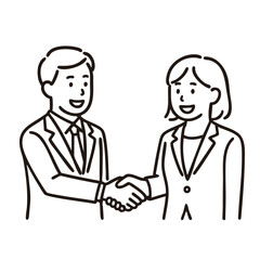 Male and female handshake, minimal line art illustration