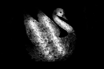 Lichtgestalt - Abstrakte Darstellung eines Schwans vor schwarzem Hintergrund