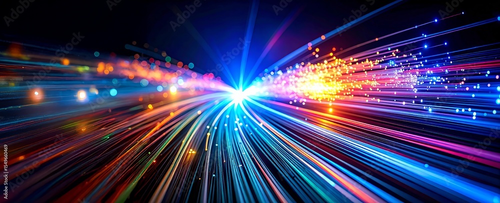 Poster high speed light based data transmission with colorful fiber optic lines in a futuristic digital env