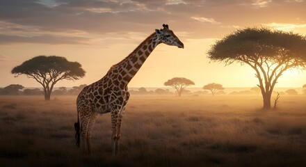 Giraffe, African giraffe, Savanna, Giraffe at Sunrise in the African Savanna