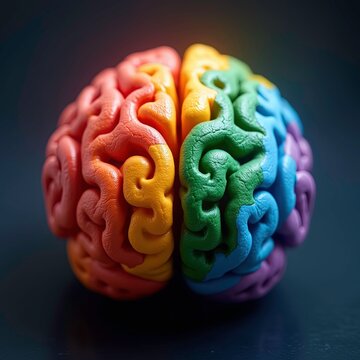 a human brain colored in vibrant rainbow hues, symbolizing the creativity, diversity, mentality and healthy.
