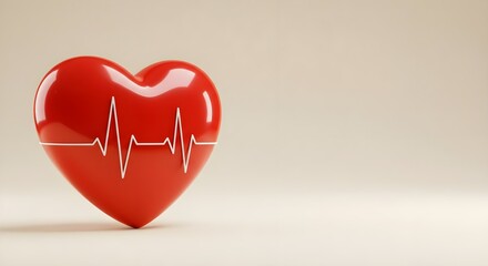 Heart, Heartbeat, Pulse, Red Heart with Heartbeat Line