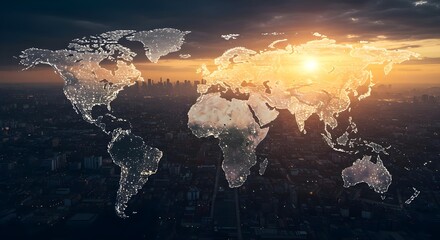 World map, Global, Network, Global Network at Sunset