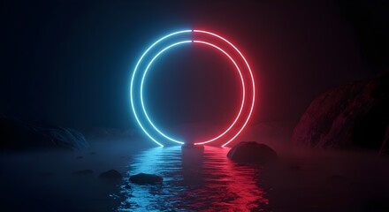 Neon, Circle, Portal, Neon Circle Portal in Dark Mystical Landscape