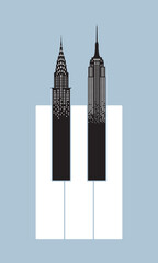 Fototapeta premium Music piano key with skyscrapers. New York jazz concept. Classical music instrument, Vector illustration EPS 10