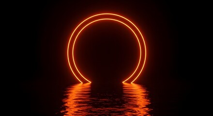 Neon, Orange, Oval, Neon Orange Oval Portal Reflecting on Water