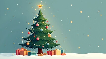 An inviting vector icon presents a stylized Christmas tree, rendered with elegant lines and a luminous array of twinkling lights and ornaments, reflecting seasonal decorations.
