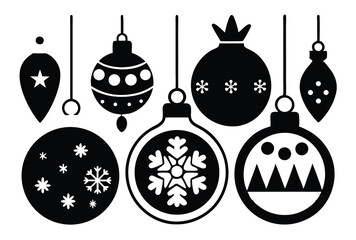 Christmas ornaments silhouette vector elements, clipart ornaments flat icon illustration