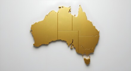 Australia, Map, Golden, Golden 3D Map of Australia with State Borders