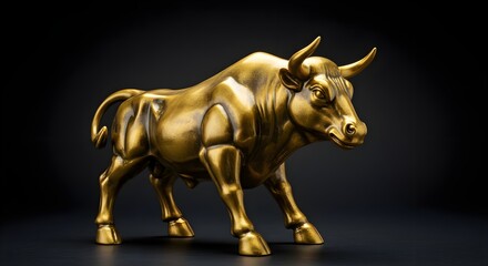 Golden bull, Bull statue, Bronze bull, Golden Bull Statue on Black Background