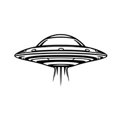 UFO Line Art: A classic monochrome illustration of a flying saucer, showcasing its sleek design and retro aesthetic, perfect for sci-fi projects.