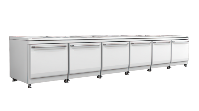 White commercial countertop refrigerator with multiple drawers