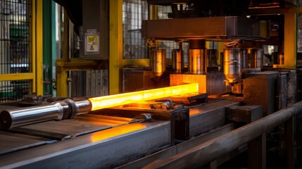 A machine is melting metal into a long, thin rod