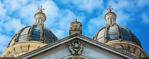 Church Domes with Crosses Under Blue Sky