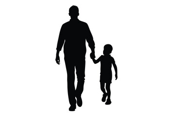Silhouette of father and son walking together holding hands vector illustration