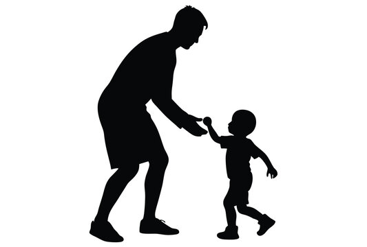 Loving father and son playing together silhouette family moment vector illustration