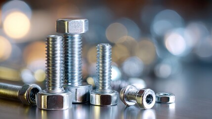 A bunch of different sized nuts and bolts are on a table