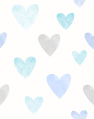 Pastel Blue, Gray and Turquoise Hearts on a White Background. Delicate Endless Romantic Print. Wallpaper With Hearts.