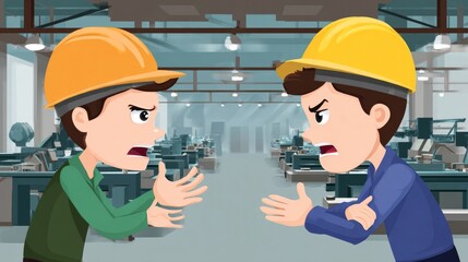 Two men are arguing in a factory