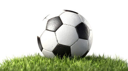 Obraz premium A soccer ball is sitting on a green field